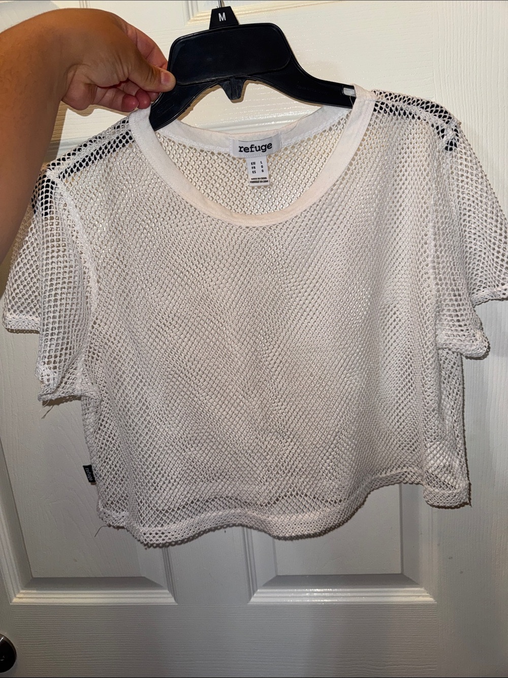 refuge White Mesh Cropped Tee